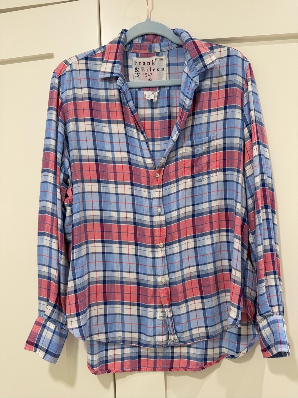 Frank & Eileen Relaxed Fit Eileen Plaid Button Down Shirt Pink Blue White Small